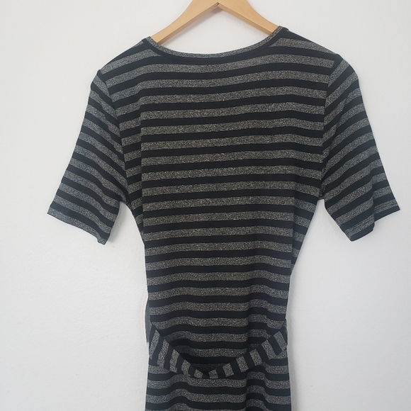 Modcloth Womens Short sleeve Gray Black Striped Tie Waist Maxi Dress Size M - Picture 4 of 8